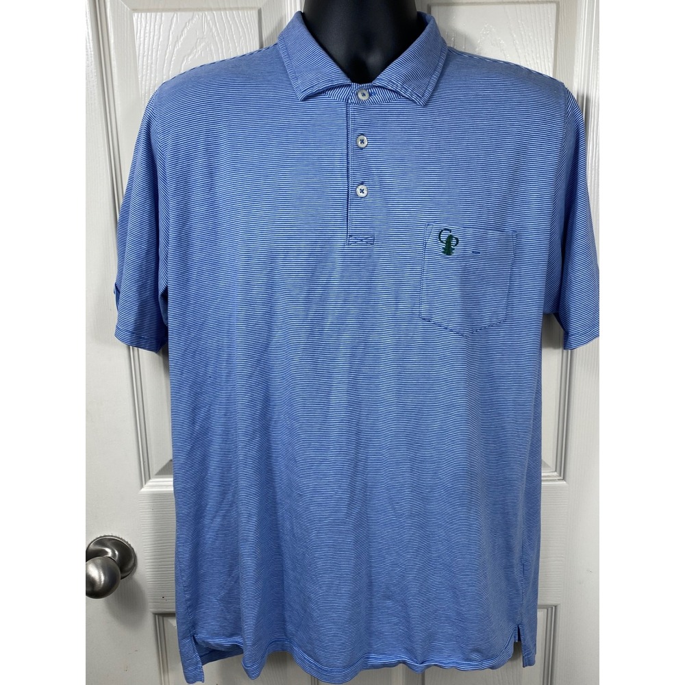 B. Draddy Striped Polo Shirt‎ Golf Casual Short Sleeve Blue Size L